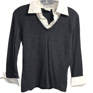 Gray Sweater with Attached Button Down Collar